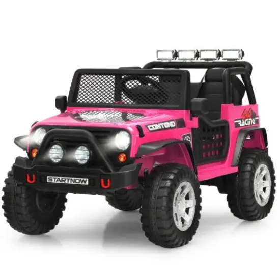 12V Kids Remote Control Electric Ride On Truck Car with Lights and Music Pink {1}
