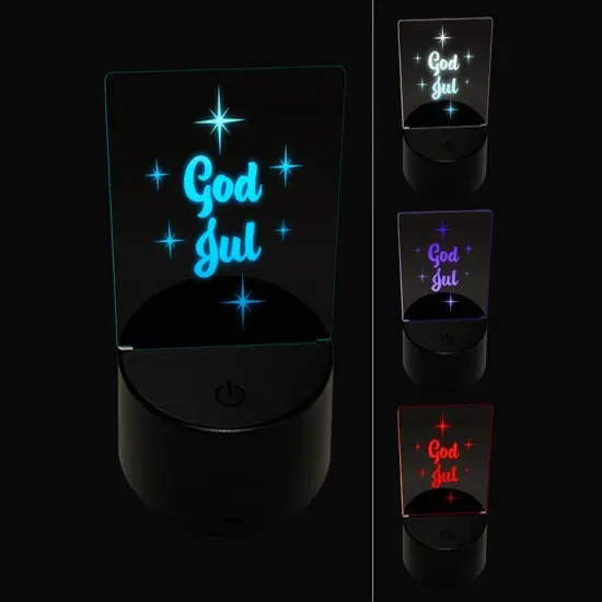 God Jul Norwegian Merry Christmas Starburst 3D Illusion LED Night Light Sign Nightstand Desk Lamp {1}