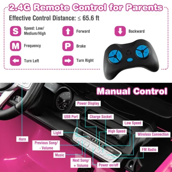 12V 2-Seat Kids Ride On Car with 2.4G Remote Control and USB Port Pink {6}