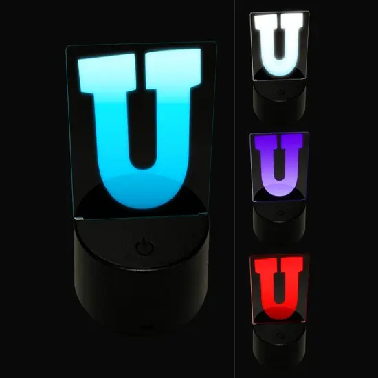 Letter U Uppercase Fun Bold Font 3D Illusion LED Night Light Sign Nightstand Desk Lamp {1}