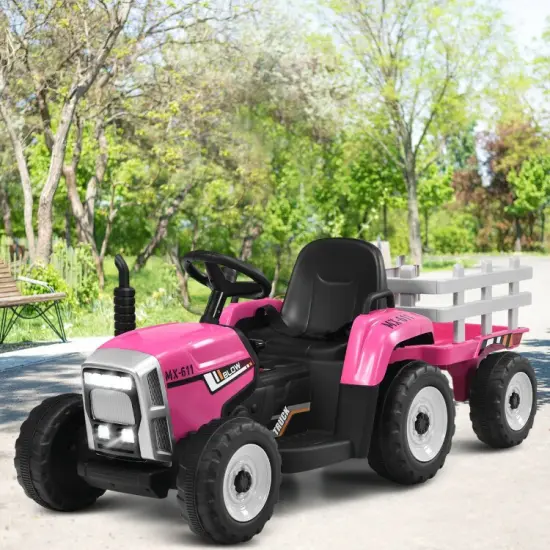 Iron Ride-On Tractor with Trailer, Music and Safety for Kids Pink {5}