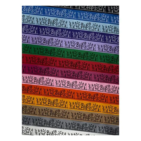 Flowers in a Row Floral Border Satin Ribbon for Bows Gift Wrapping - 1" - 3 Yards Silver Ribbon {1}