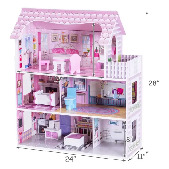 28 Inch Pink Dollhouse with Furniture {3}