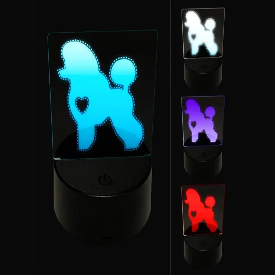 Miniature Poodle Dog with Heart 3D Illusion LED Night Light Sign Nightstand Desk Lamp {1}