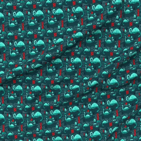 Various Fabrics by the Yard or Fat Quarter Loch Ness Monster Nessie Teal Blue Red Scotland Mythology Cryptozoology Custom Printed Fabric by Spoonflower {6}
