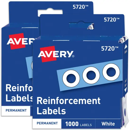 Avery Hole Reinforcement Label Stickers, White, 1,000 Per Pack, 2 Packs, 2,000 Total Labels (05720) {1}