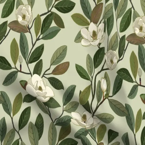 Various Fabrics by the Yard or Fat Quarter Magnolia Blooms Green White Flowers Botanical Floral Custom Printed Fabric by Spoonflower {5}
