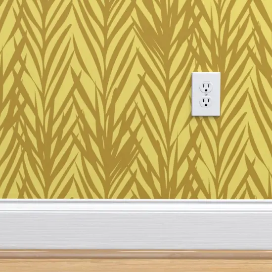 Pre-Pasted Wallpaper 2FT Wide Fall Botanical Golden Summer Mustard Gold Abstract Autumn Brown Custom Pre-pasted Wallpaper by Spoonflower {4}