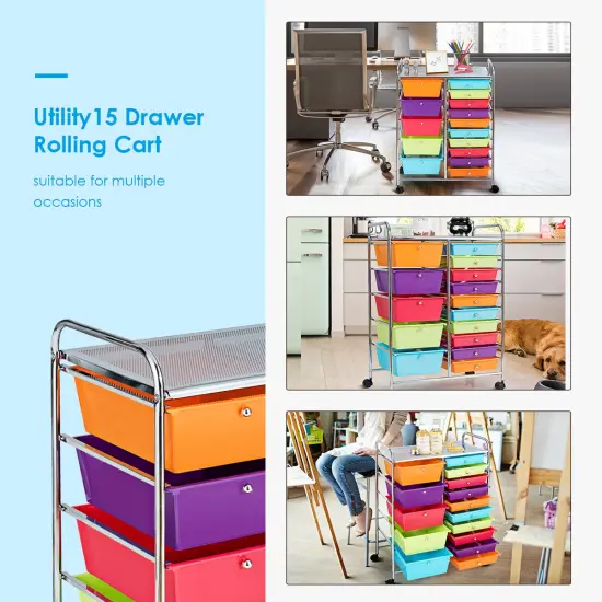 CostwayRolling Storage Cart wIth 15 Drawers {5}
