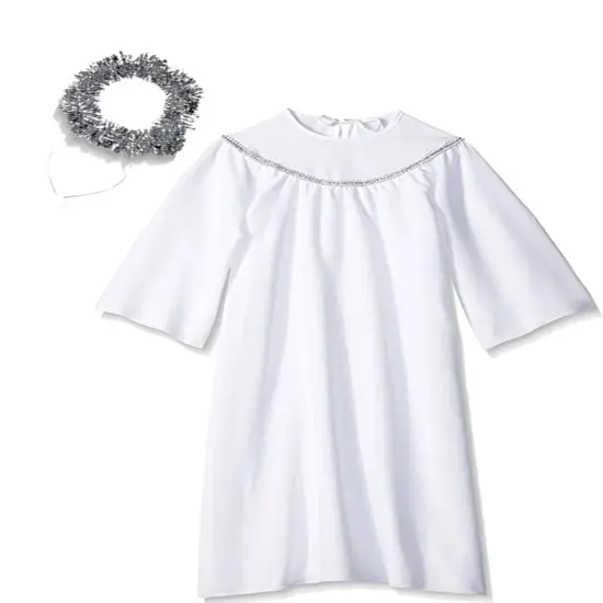 Skeleteen Angel Costume with Halo - Long White Angelic Gown with Silver Heavenly Halo Headband for Children's Costumes {1}