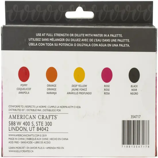 Kelly Creates Liquid Watercolor Set 5/Pkg-Poppy, Orange, Deep Yellow, Rose & Black {3}