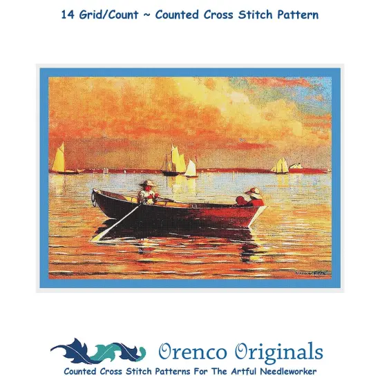 American Winslow Homer's Boat in Gloucester Harbor Counted Cross Stitch Pattern {1}