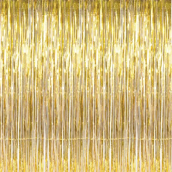 Shiny Gold Tinsel Foil Fringe Door Window 8'x3' Curtain Party Holiday Decoration {1}