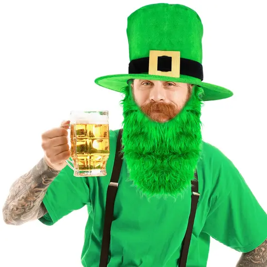 Irish Hat and Beard - Green Leprechaun Top Hat and Beard St Patricks Day Costume Accessories {1}
