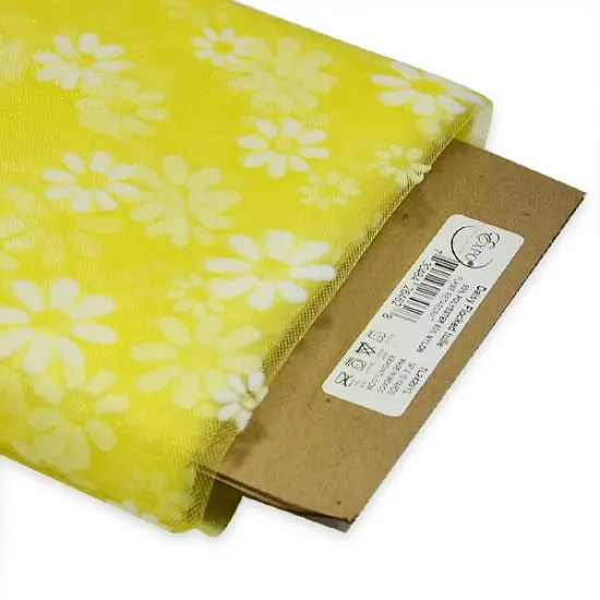 Premium Flocked Daisy Tulle Fabric Bolt of 54" X 10 Yards Yellow {1}