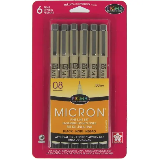 Sakura Pigma Micron Pens 08 .5mm 6/Pkg-Black {1}