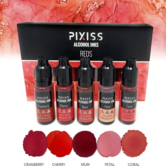 Pixiss Reds Alcohol Inks Set, 5 Highly Saturated Red Alcohol Inks for Resin {2}