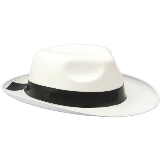 New White And Black Felt Gangster Costume Fedora Hat {1}