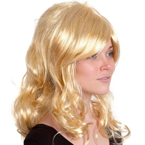 Curly Blond Wavy Wig - Long Curls Yellow Blonde Princess Goddess Wigs with Bangs for Kids and Adults {1}