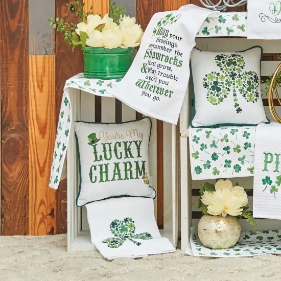 St. Patrick's Day "You're My Lucky Charm" Embroidered Small/Petite Accent Pillow, 10" x 10" {5}