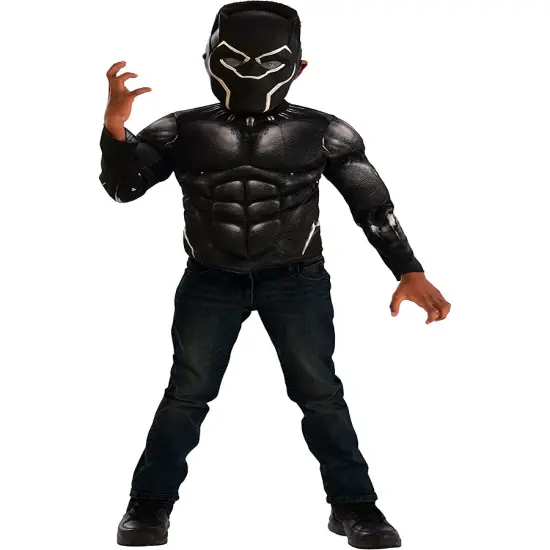 Black Panther Muscle Chest Shirt And Mask Dress Up Boy's Costume {1}