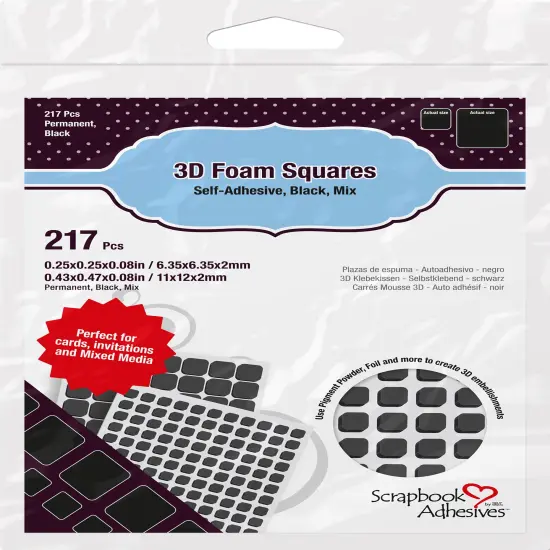 Scrapbook Adhesives 3D Foam Squares Variety Pack 217/Pkg-Black (63) .5"X.5", (154) .25"X.25" {1}