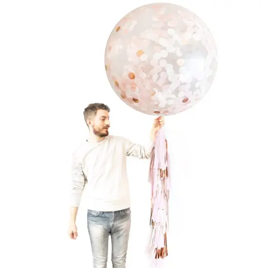 Jumbo Confetti Balloon & Tassel Tail - Blush & Rose Gold {2}