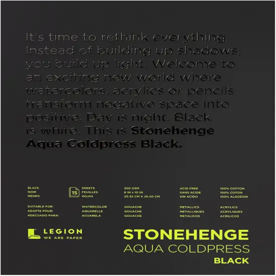 Stonehenge Aqua Block Coldpress Pad 8"X10" 15 Sheets/Pkg-Black 140lb {1}