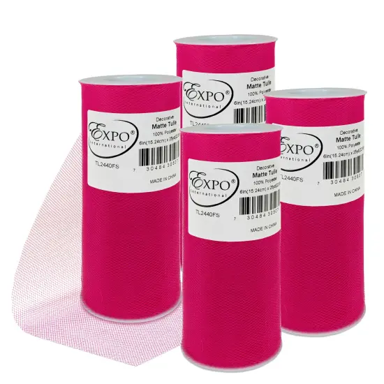 Pack of 4 Decorative Matte Tulle Spool of 6 Inch X 25 Yards Fuchsia {1}