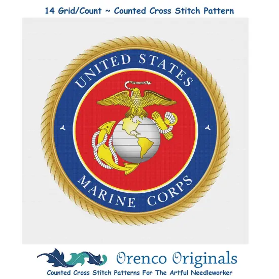 US American Marine Crest Insignia Emblem Counted Cross Stitch Chart Pattern {1}
