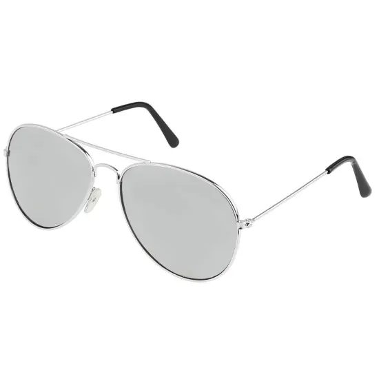 Silver Mirrored Aviator Sunglasses - Military Style Mirror Sun Glasses with Metal Frame and UV 400 Protection {1}