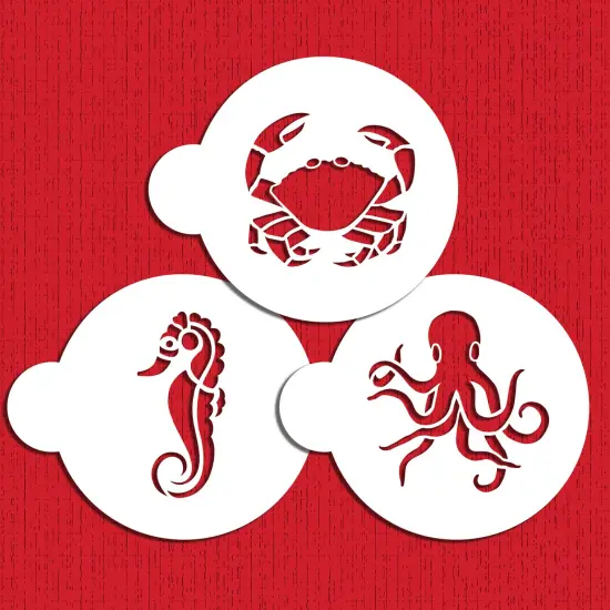 Sea Creatures Cookie Set | C967 by Designer Stencils | Cookie Decorating Tools | Baking Stencils for Royal Icing, Airbrush, Dusting Powder | Reusable Plastic Food Grade Stencil for Cookies | Easy to Use & Clean Cookie Stencil {2}