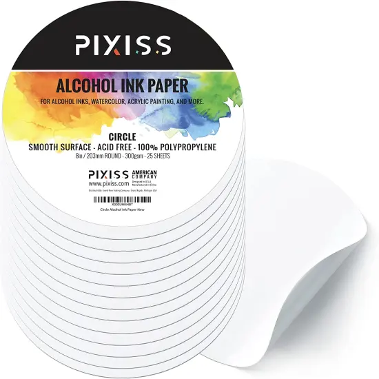 Pixiss Alcohol Ink Paper 25 Sheets Heavy Circle Paper 8" 203mm, 300gsm Cardstock {1}