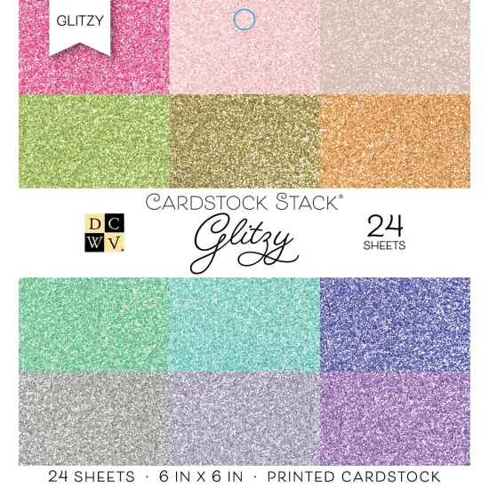 DCWV Single-Sided Cardstock Stack 6"X6" 24/Pkg-Glitzy, 12 Solid Colors/2 Each {1}