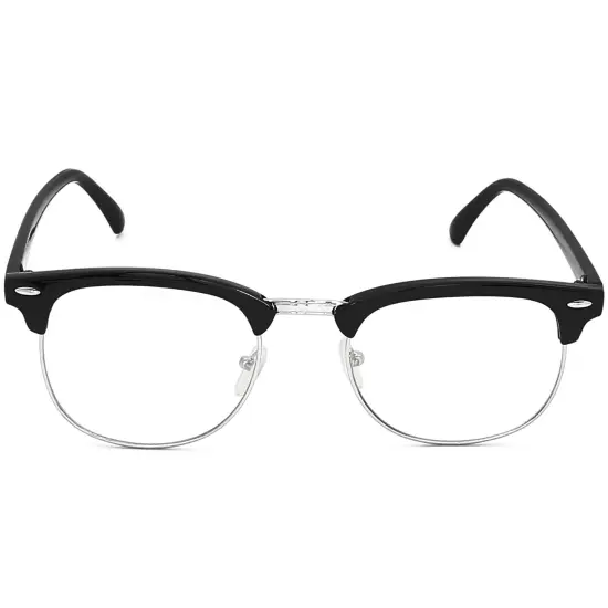 Clear Lens Costume Glasses - Non Prescription Horn Rimmed Fake Club Eyeglasses for Adults and Children Black {3}