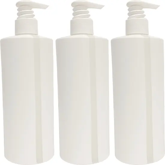 3 Pack Refillable 16 Oz White HDPE Plastic Pump Dispenser Bottles With Viewstrip {1}