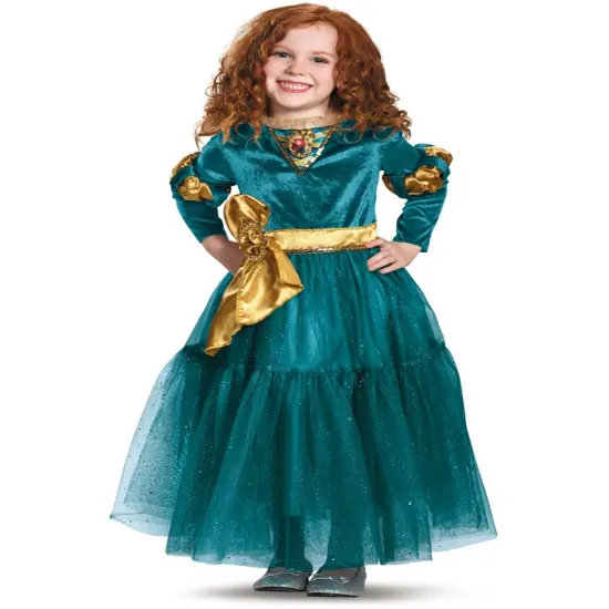 Child's Girls Disney Princess Deluxe Merida Brave Ball Gown Dress Costume {1}