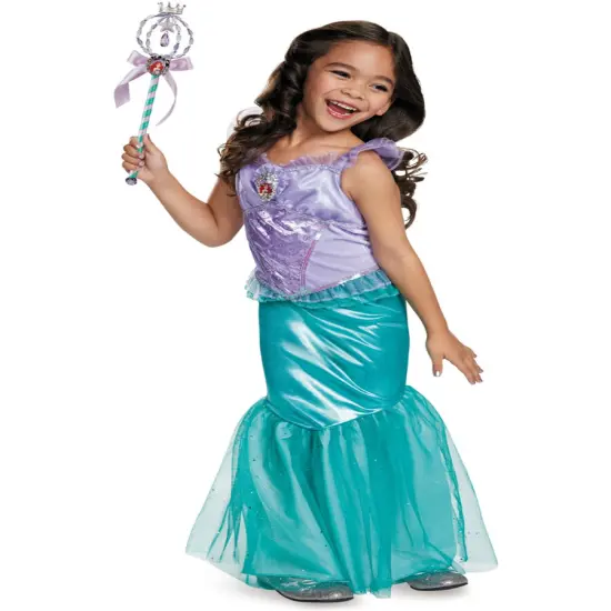 Child's Girls Disney Deluxe Ariel The Little Mermaid Ball Gown Dress Costume {1}