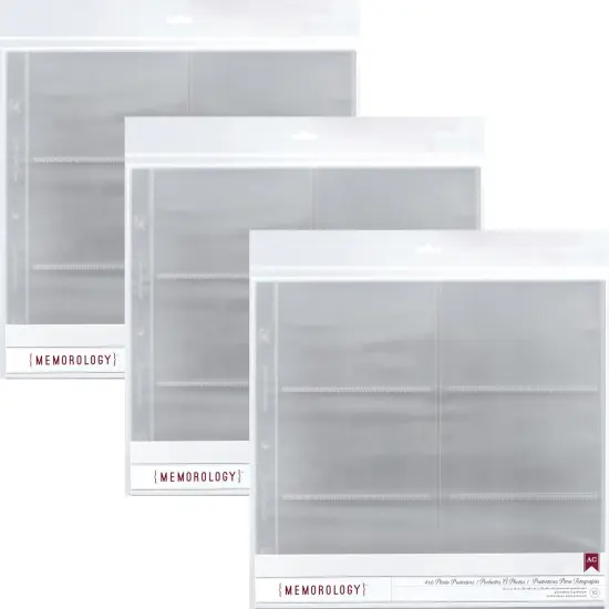 Multipack of 3 - American Crafts Side-Loading Page Protectors 12"x12" 10/Pkg-(6) 6"X4" Pockets {1}