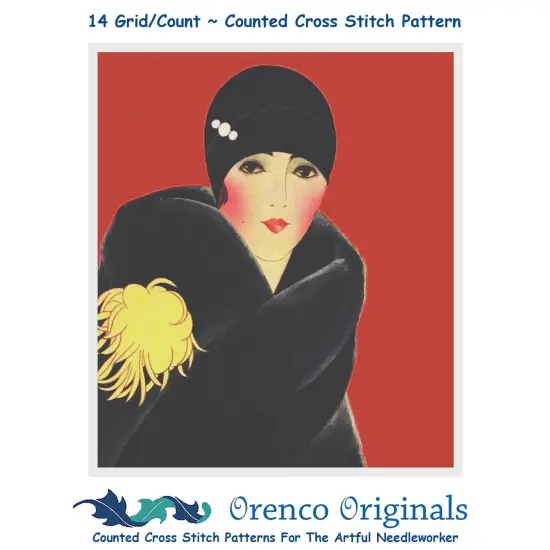 Art Deco Flapper Yellow Flower Helen Dryden Counted Cross Stitch Pattern {1}