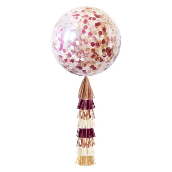 Jumbo Confetti Balloon & Tassel Tail - Burgundy & Rose Gold {1}