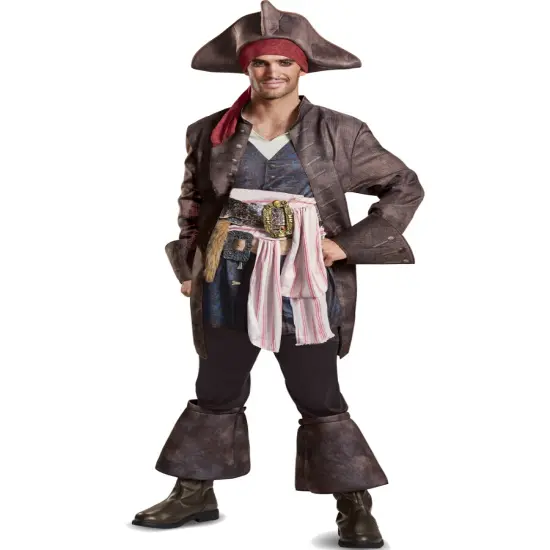 Mens Deluxe Pirates Of The Caribbean 5 Captain Jack Sparrow Costume {1}