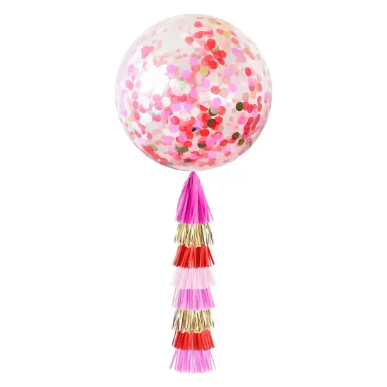 Jumbo Confetti Balloon & Tassel Tail - Red, Pink & Gold (Valentine's) {1}