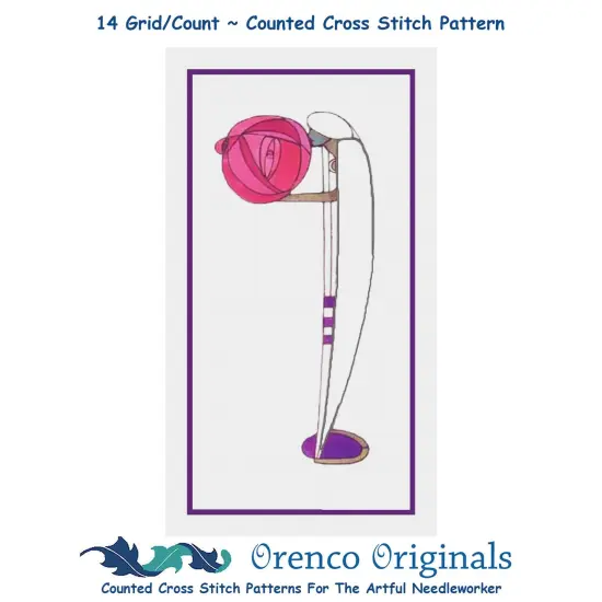 Art Nouveau Charles Rennie Mackintosh Pink Rose Counted Cross Stitch Pattern {1}