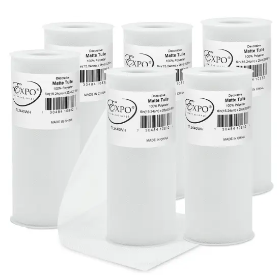 Pack of 6 Decorative Matte Tulle Spool of 6 Inch X 25 Yards White {1}