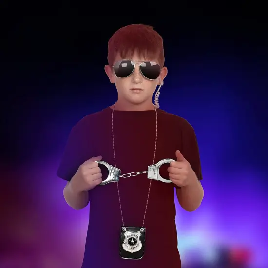 Kids Spy Set Accessories - Cool Spy Gadgets Equipment for Detective Costumes with Sunglasses, Ear Piece, Badge, and Handcuffs {4}