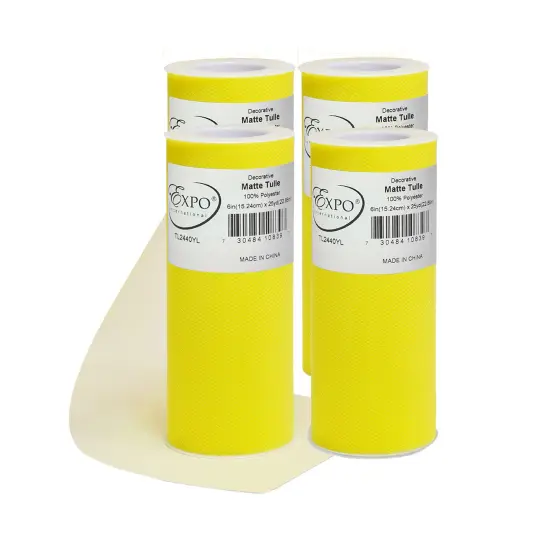 Pack of 4 Decorative Matte Tulle Spool of 6 Inch X 25 Yards Yellow {1}