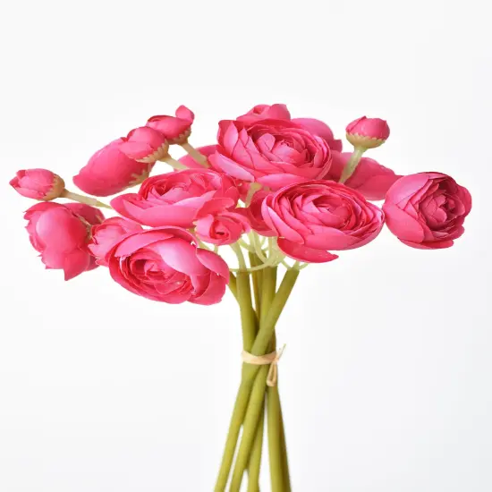 10.5" Faux Dark Pink Ranunculus Stem Bundle {3}