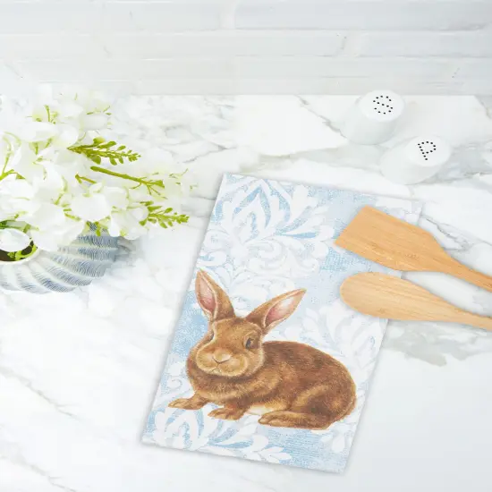 Damask Blue Easter Bunny Rabbit Cotton Kitchen Dishtowel {5}