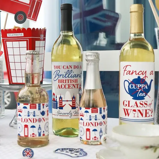 Big Dot of Happiness Cheerio, London - British UK Party Decorations for Women and Men - Wine Bottle Label Stickers - Set of 4 {3}